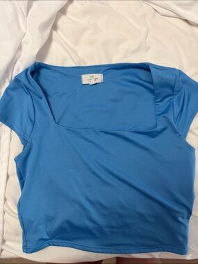 T.J.Maxx Bright Blue Square Neck Crop Tee
